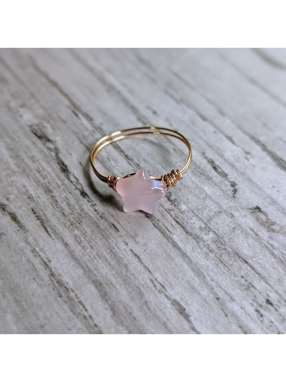 Rose Gold Star Ring with Pink Stone - Picture 2 of 5